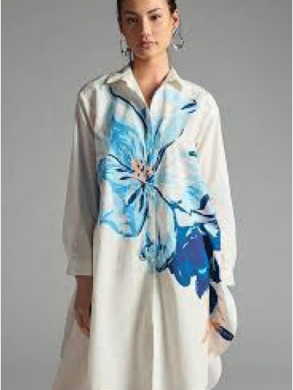 Anthropologie Maeve Blue Watercolor Floral Shirt Dress White XS